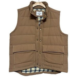 Toad&Co Mens Size XL Tan Brown Forester Pass Plaid Flannel Interior Quilted Vest